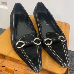 PRADA Leather Suede Loafer Flats Size 37